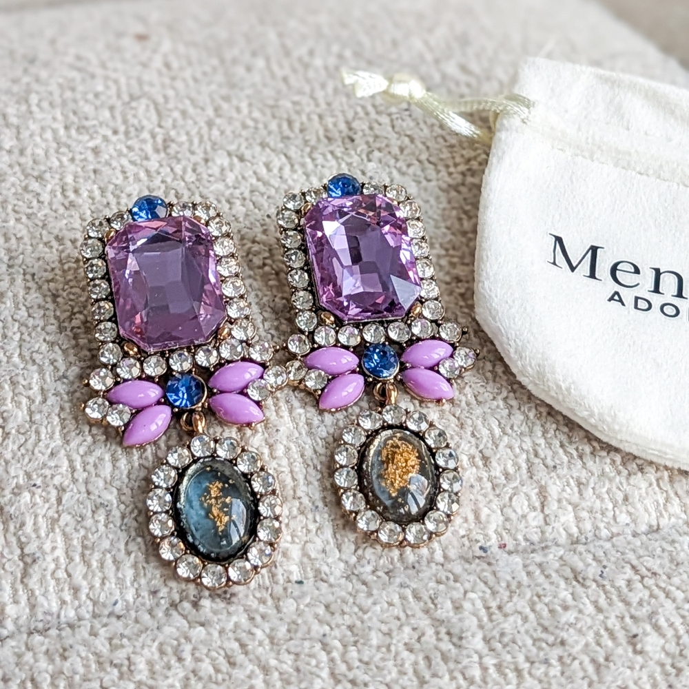 Amethyst Aura | Fashion Dangle Statement Earrings - Picture 2 of 5